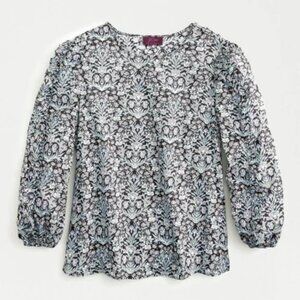 J.Crew x Liberty S Blouse Ruffle Sea Grass Print Black Blue Lavender